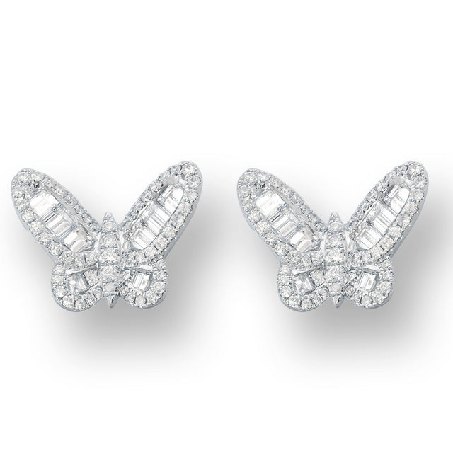 2.80 CTW Butterfly Diamond Earrings in 18K White Gold