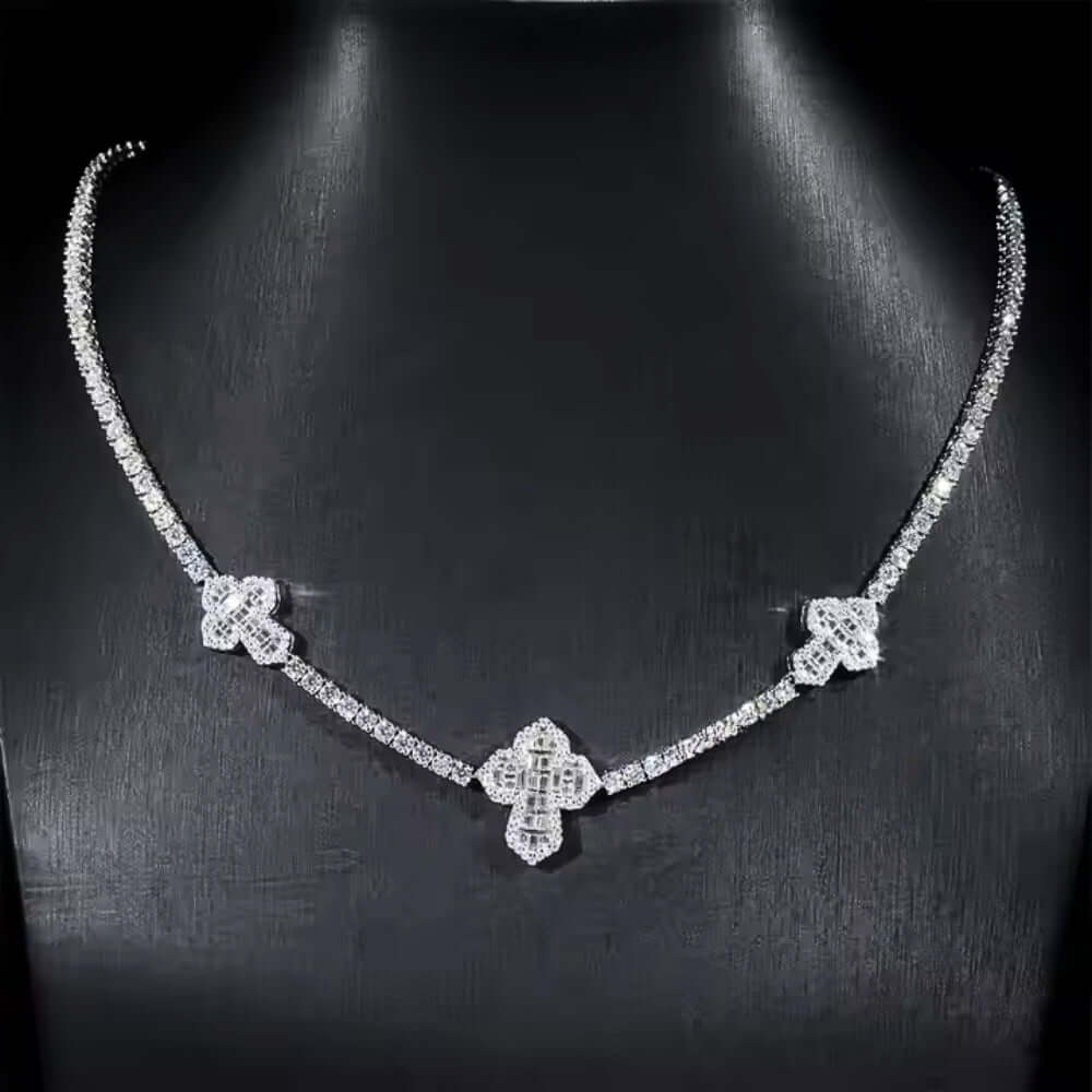 Iced Out Moissanite Cross Tennis Chain - 3mm