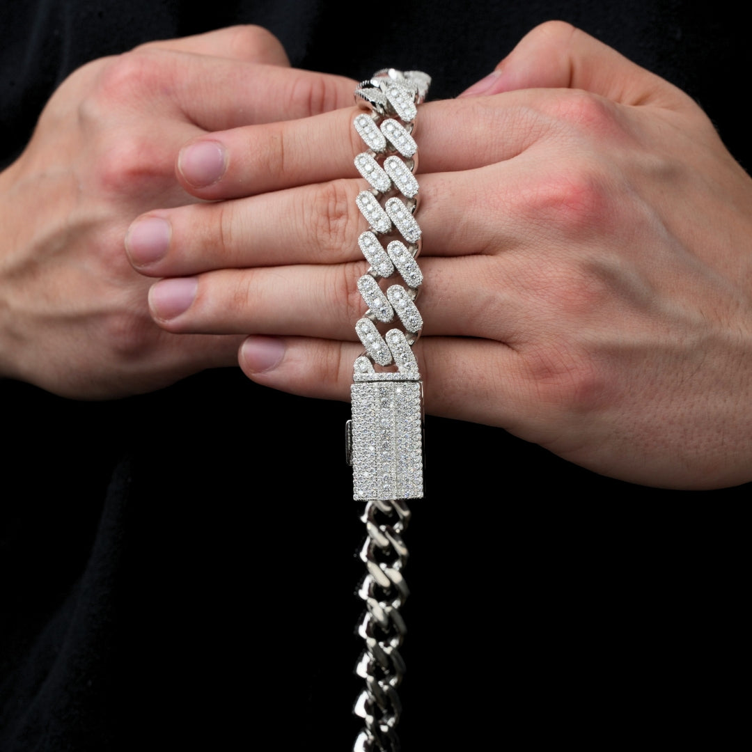 Moissanite Cuban Link Chain - 12mm-15mm in 925 Sterling Silver