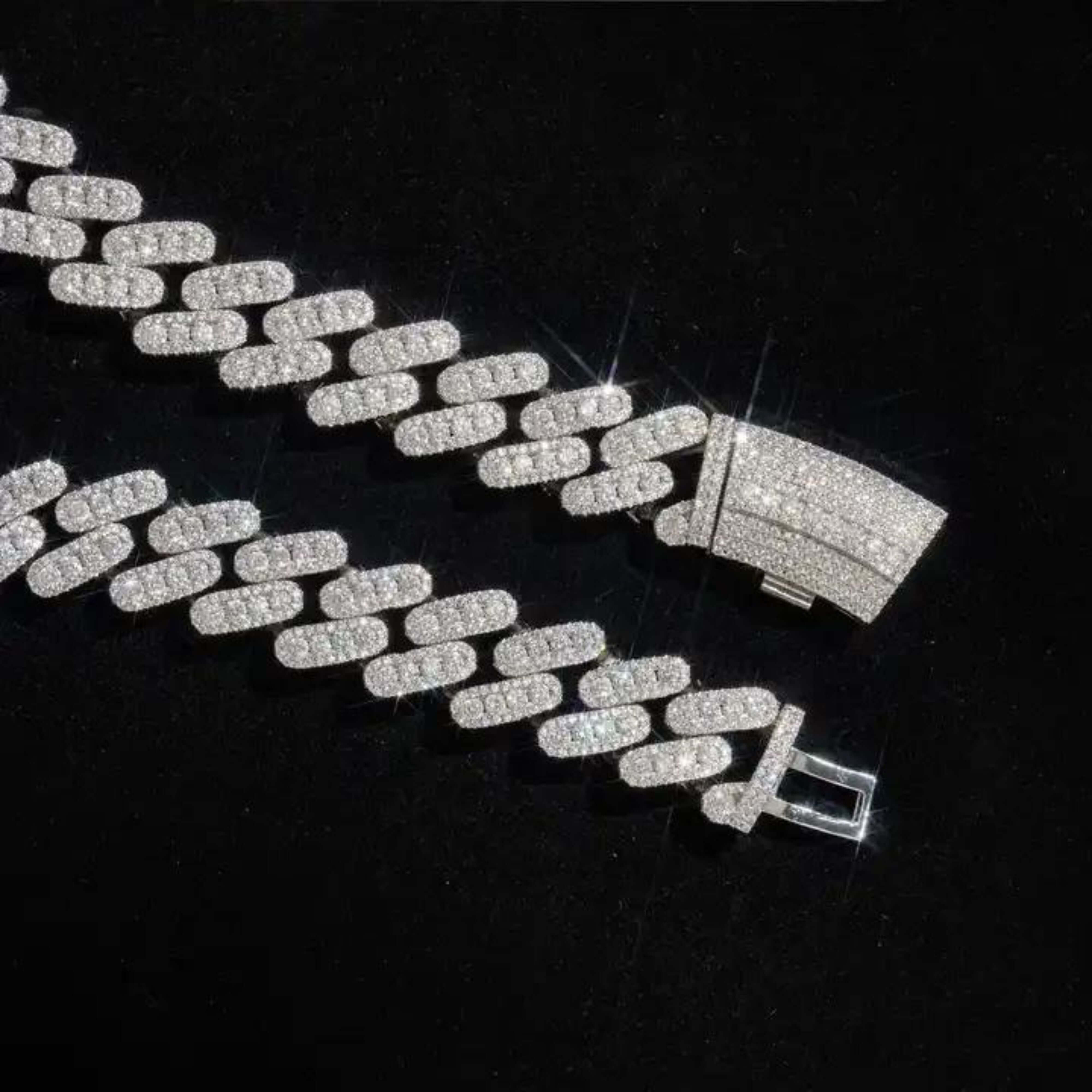 Moissanite Cuban Link Chain - 12mm-15mm in 925 Sterling Silver