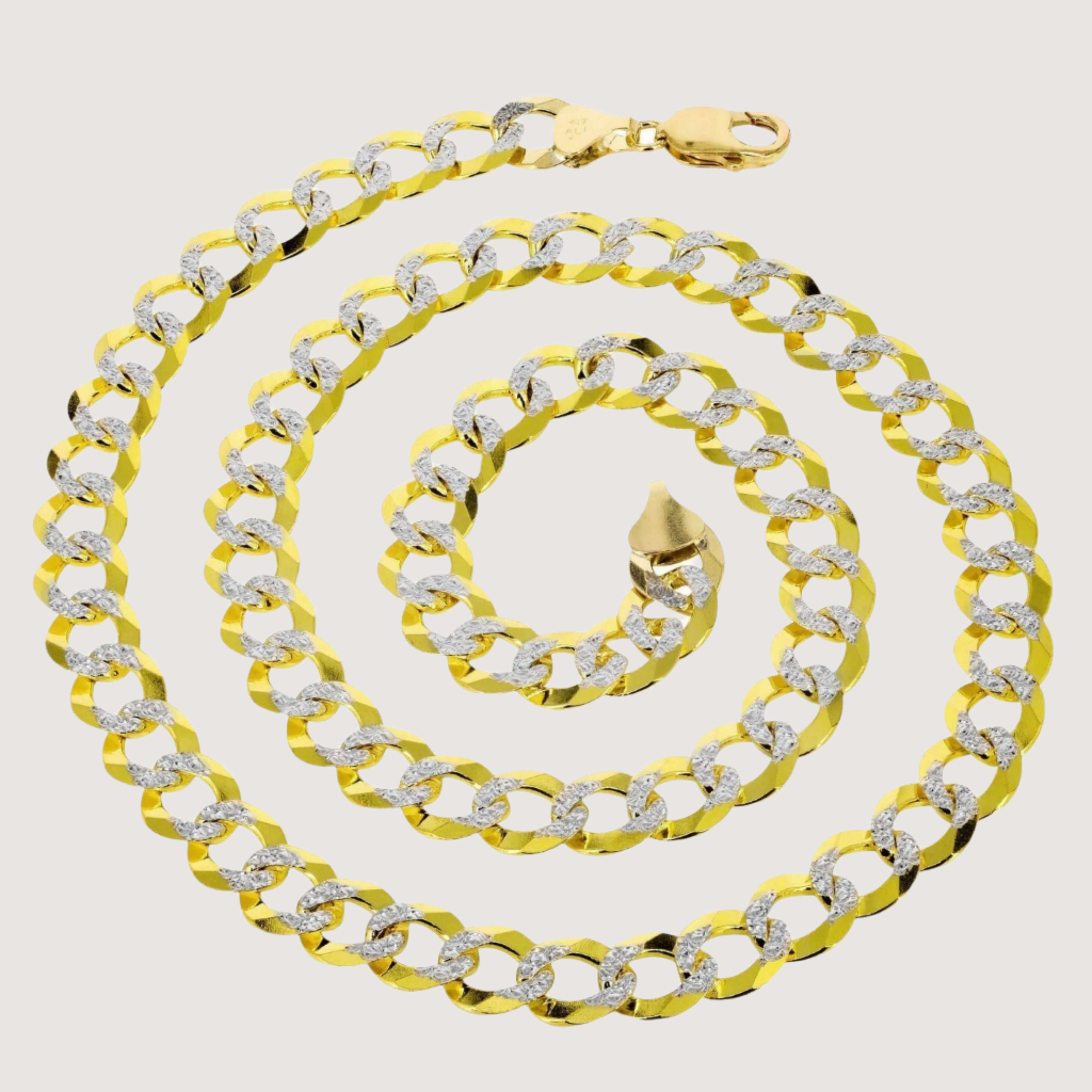 Pavé Curb Link Chain - 2mm-5.5mm Solid Yellow Gold