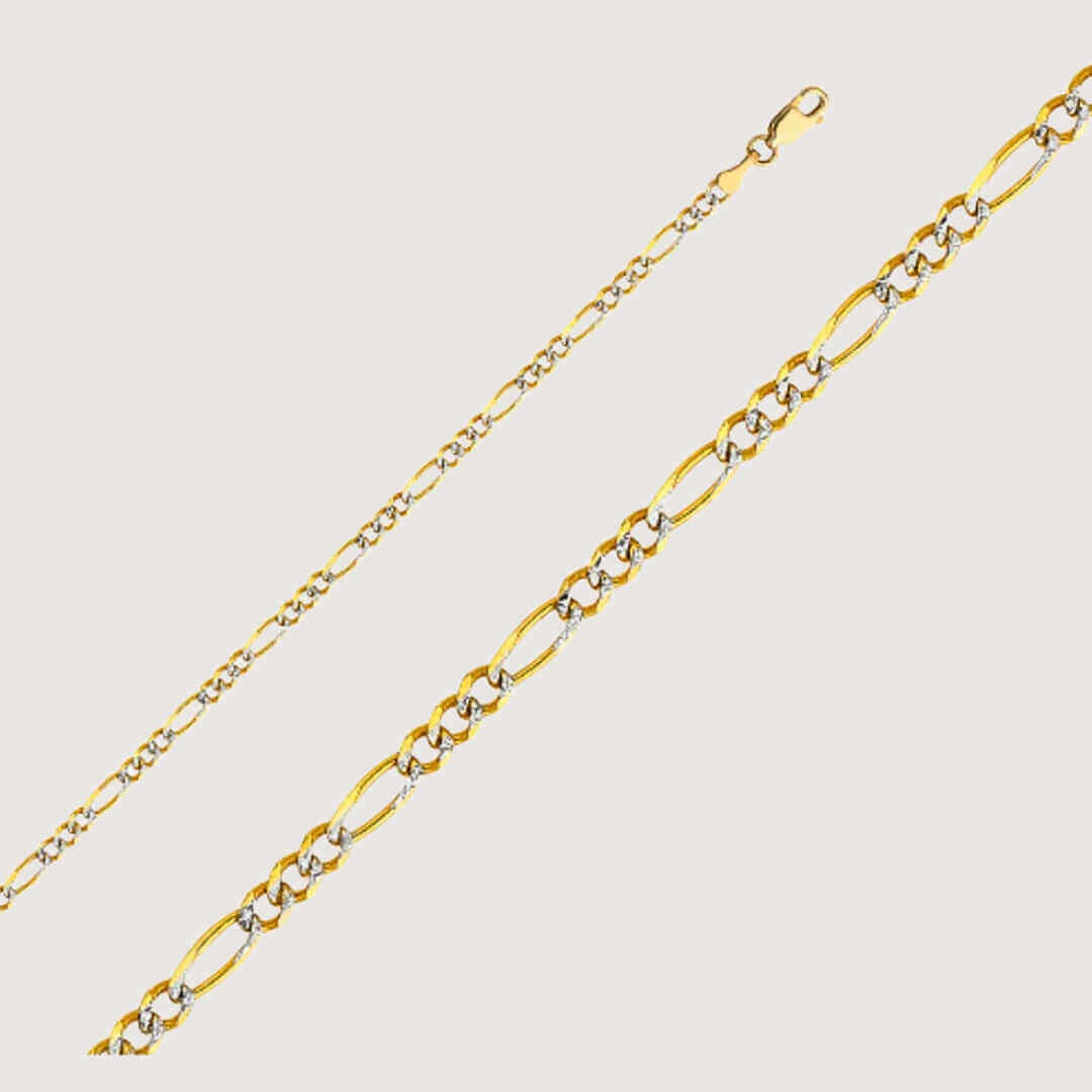 Pave Figaro Chain 3.5mm – Solid Yellow Gold