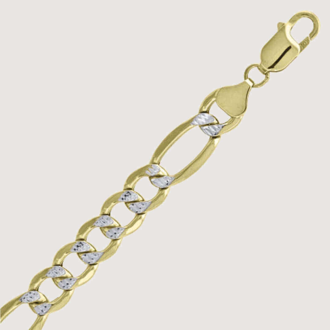 Pave Figaro Chain 6.5mm – Solid Yellow Gold