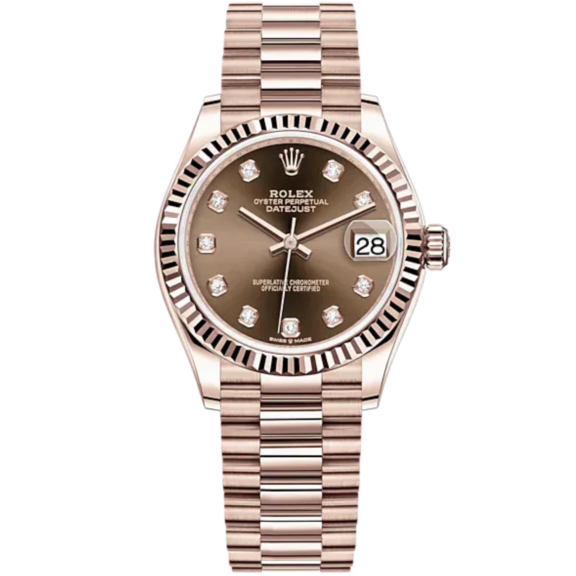 Rolex Datejust Ref. 278275 31mm Rose Gold Chocolate Diamond Dial President Bracelet