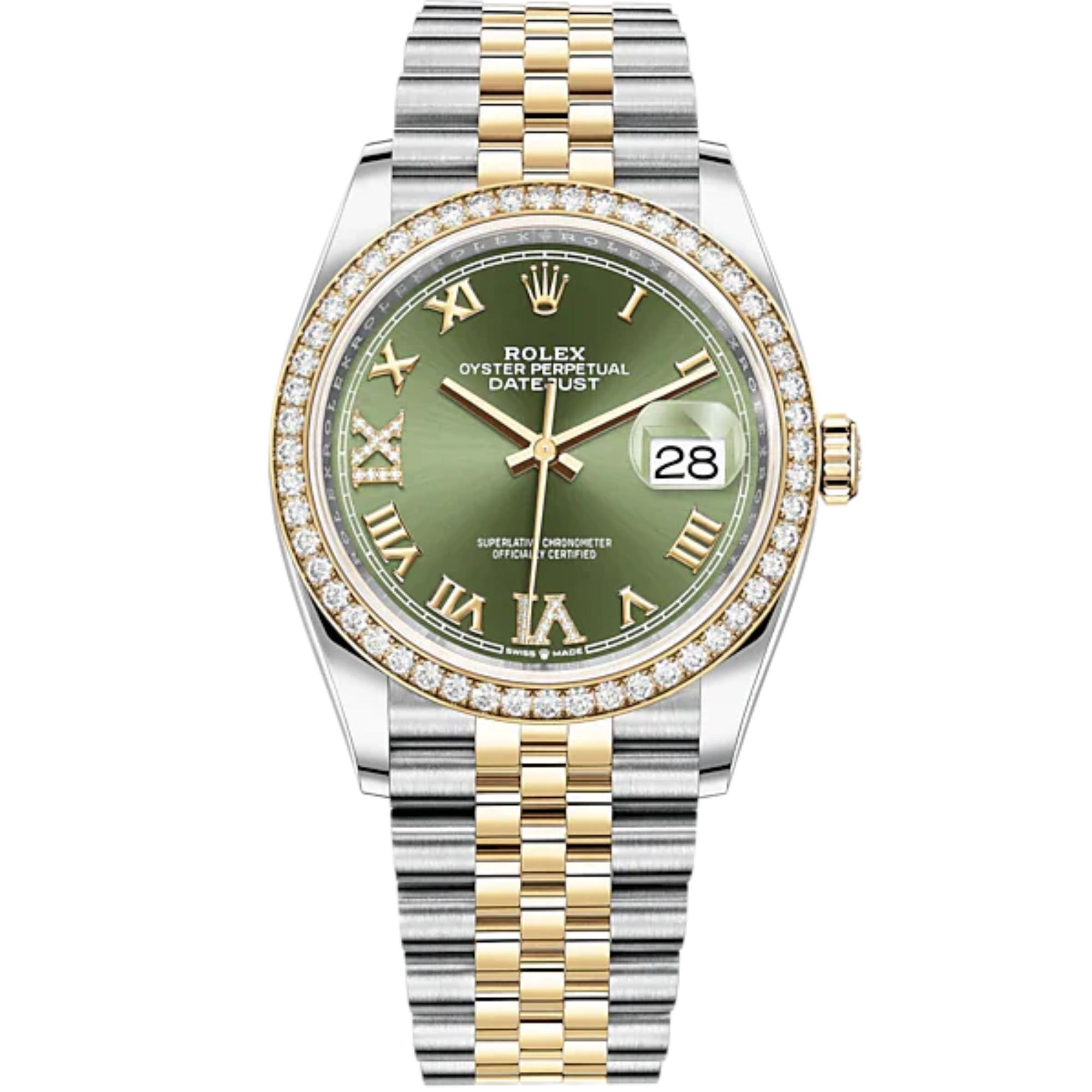 Rolex Datejust Ref. 126283RBR Two Tone YG/SS Green Dial with Diamond 6&9 Markers/Jubilee Bracelet
