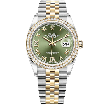 Rolex Datejust Ref. 126283RBR Two Tone YG/SS Green Dial with Diamond 6&9 Markers/Jubilee Bracelet