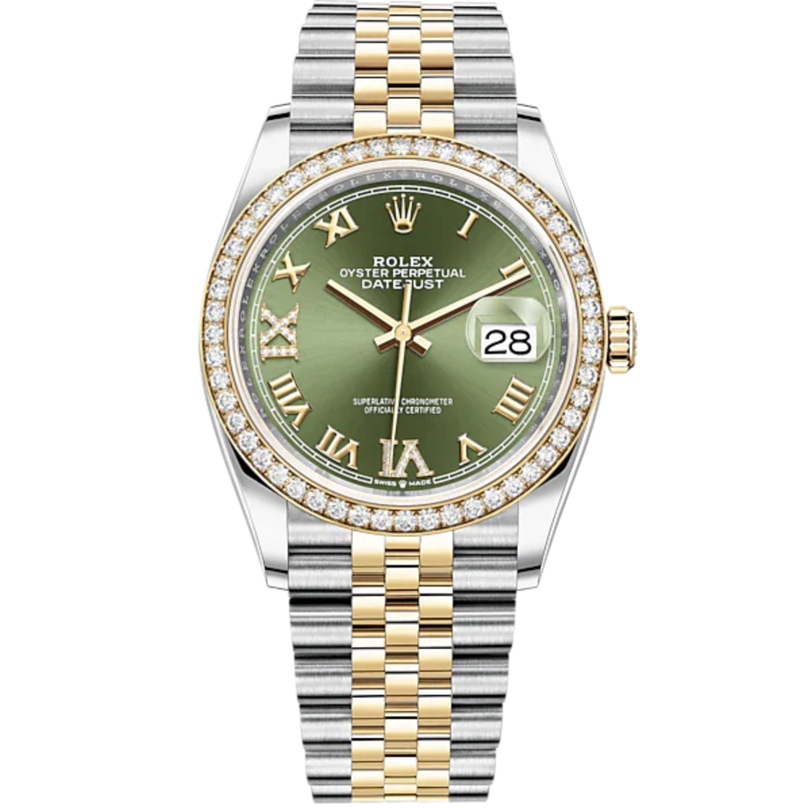 Rolex 126283RBR Diamond-Set Green Dial Jubilee Bracelet luxury watch at 1Luxury Miami