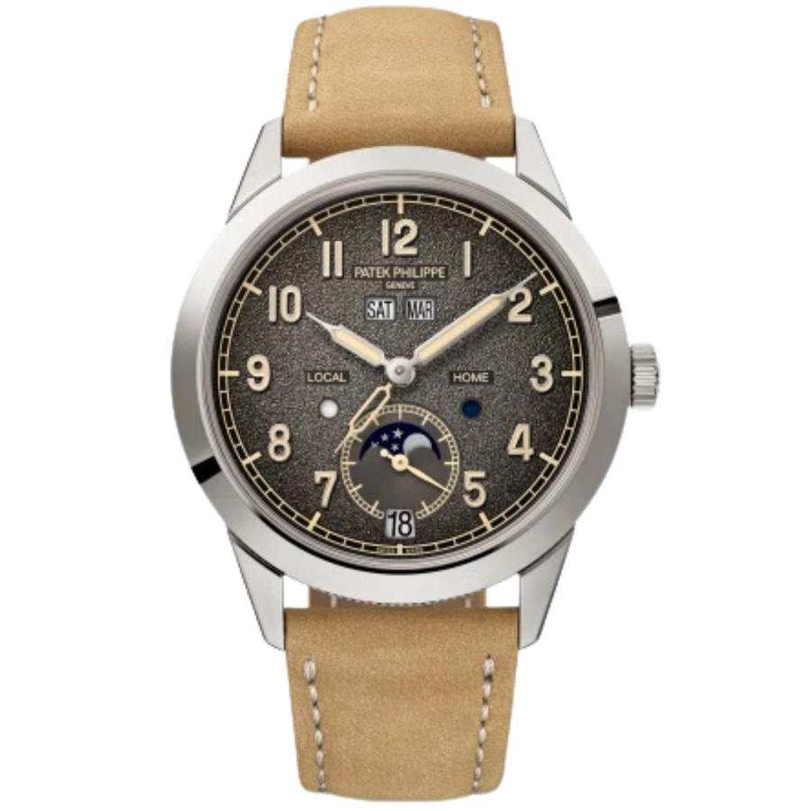 Patek Philippe ref. 5326G white gold charcoal-gray dial beige calfskin strap