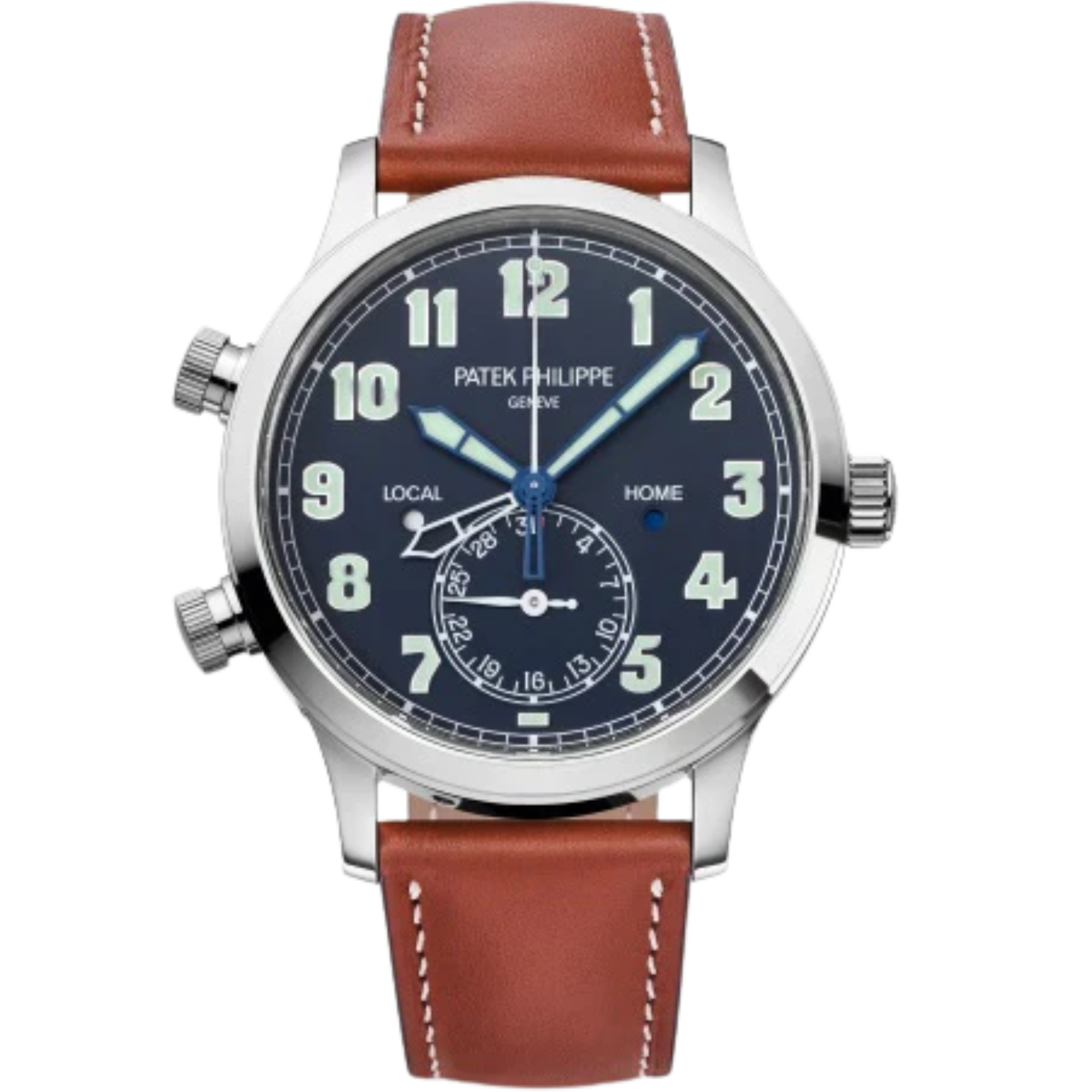 5524G Complications 42mm Vintage Brown Calf Leather Strap Blue Varnished Dial White Gold Bezel