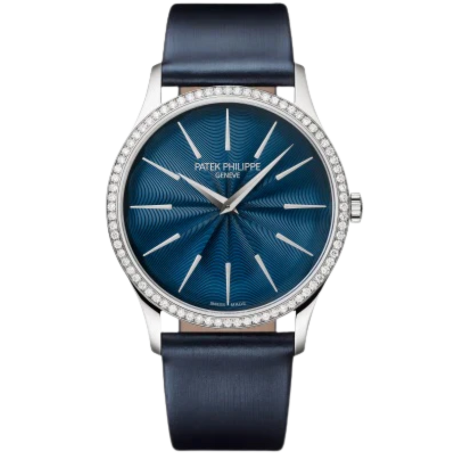 Patek Philippe Calatrava ref. 4997/200G white gold midnight-blue dial diamond bezel