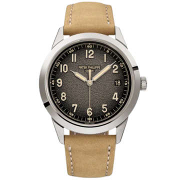 5226G Calatrava 40mm Nubuck Beige/Embossed Black Calfskin Strap Textured Charcoal Gray Gradient Black Rim Dial White Gold Bezel