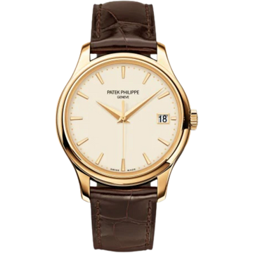 5227J Calatrava 39mm Chocolate Brown Shiny Alligator Strap Ivory Lacquered Dial Yellow Gold Bezel