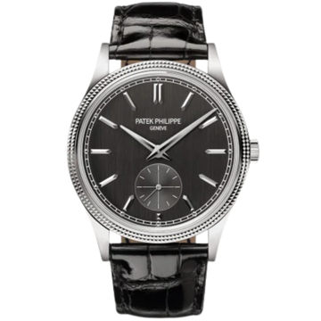 6119G Calatrava 39mm Shiny Black Alligator Leather Strap Charcoal Gray Satin Dial White Gold Bezel