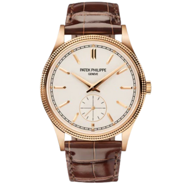 6119R Calatrava 39mm Shiny Chocolate Brown Alligator Leather Strap Silvery Grained Dial Rose Gold Bezel