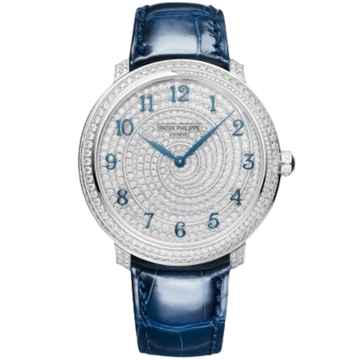 4978/400G Calatrava 36.5mm Shiny Dusk Blue Alligator Leather Strap 18K Gold Full Diamond-set Dial White Gold Bezel