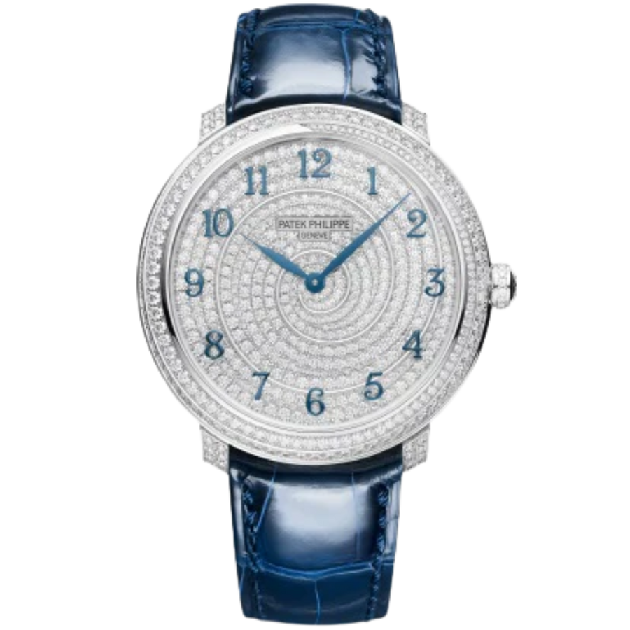 Patek Philippe Calatrava ref. 4978/400G white gold diamond-set dial dusk-blue alligator strap