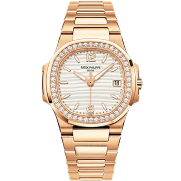 7010/1R Nautilus Rose Gold Bracelet Silvery Opaline Embossed Dial Rose Gold Octagonal Diamond Bezel