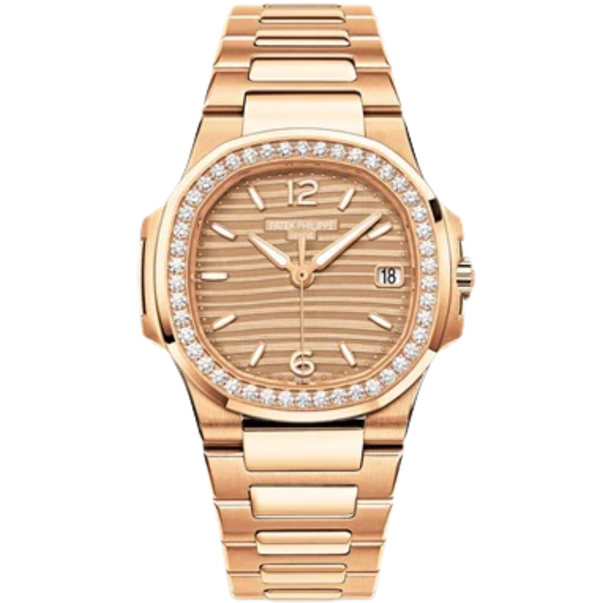 7010-1R-012 Nautilus Rose Gold Bracelet Golden Embossed Dial Rose Gold Octagonal Diamond Bezel