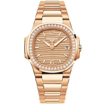 7010-1R-012 Nautilus Rose Gold Bracelet Golden Embossed Dial Rose Gold Octagonal Diamond Bezel