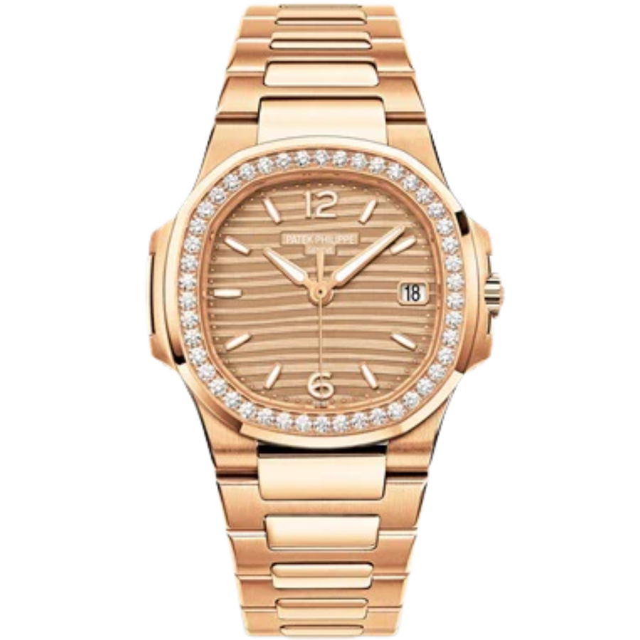Patek Philippe Nautilus ref. 7010/1R-012 rose gold golden dial diamond bezel bracelet