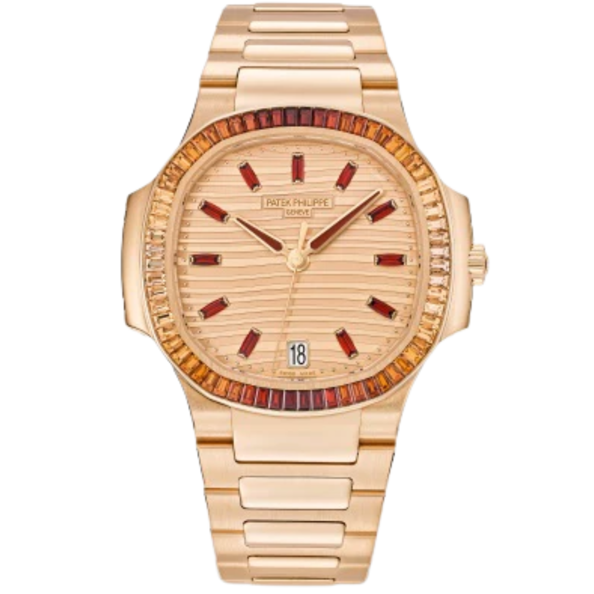 7118/1300R Nautilus Ladies 35.2mm Rose Gold Bracelet Waves Rose-gilt Dial Spessartite Gemmed Octagonal Bezel