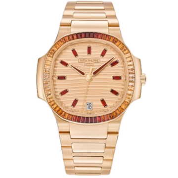 7118/1300R Nautilus Ladies 35.2mm Rose Gold Bracelet Waves Rose-gilt Dial Spessartite Gemmed Octagonal Bezel