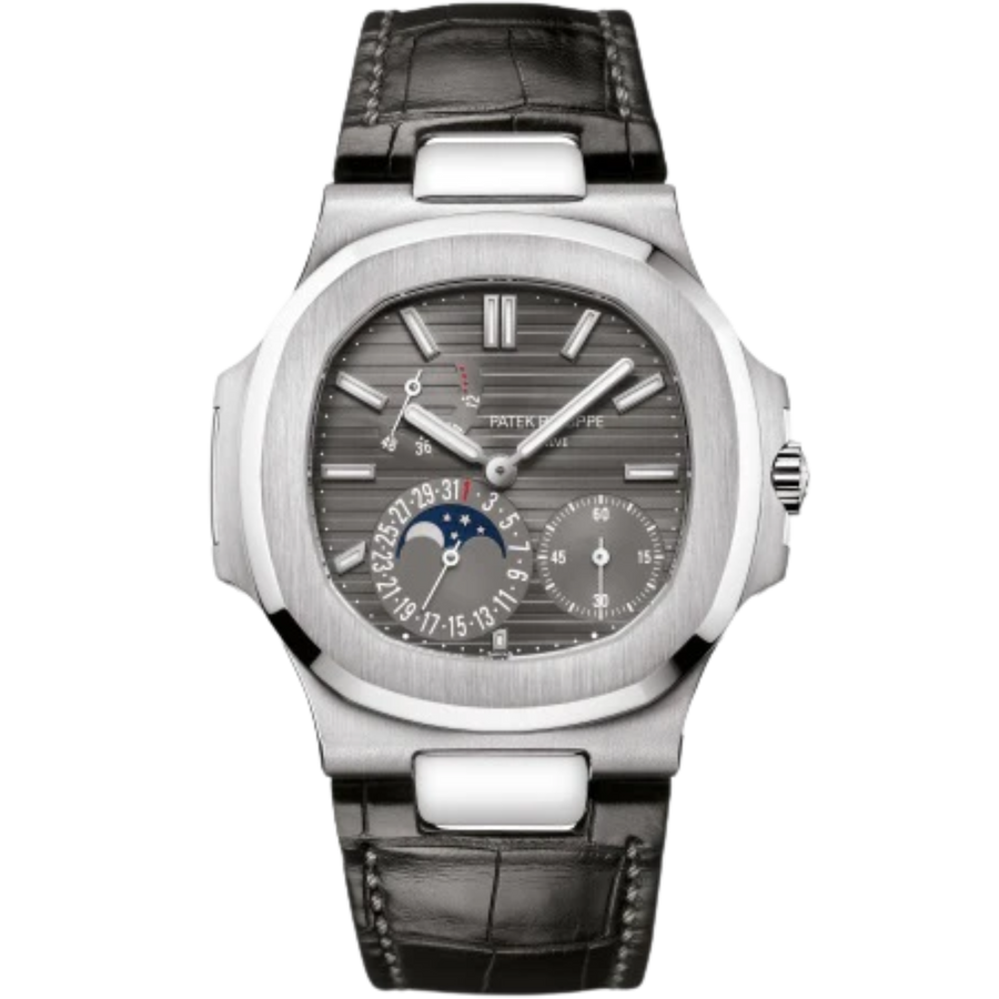 Patek Philippe Nautilus ref. 5712G white gold slate-gray dial black alligator strap