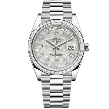 Rolex Day Date  Ref. 228396TBR Platinum Meteorite Dial Baguette Bezel and Markers
