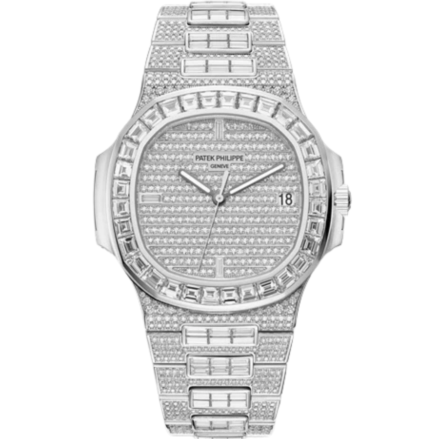 Patek Philippe Nautilus ref. 5719/10G-010 white gold diamond-paved dial bezel bracelet
