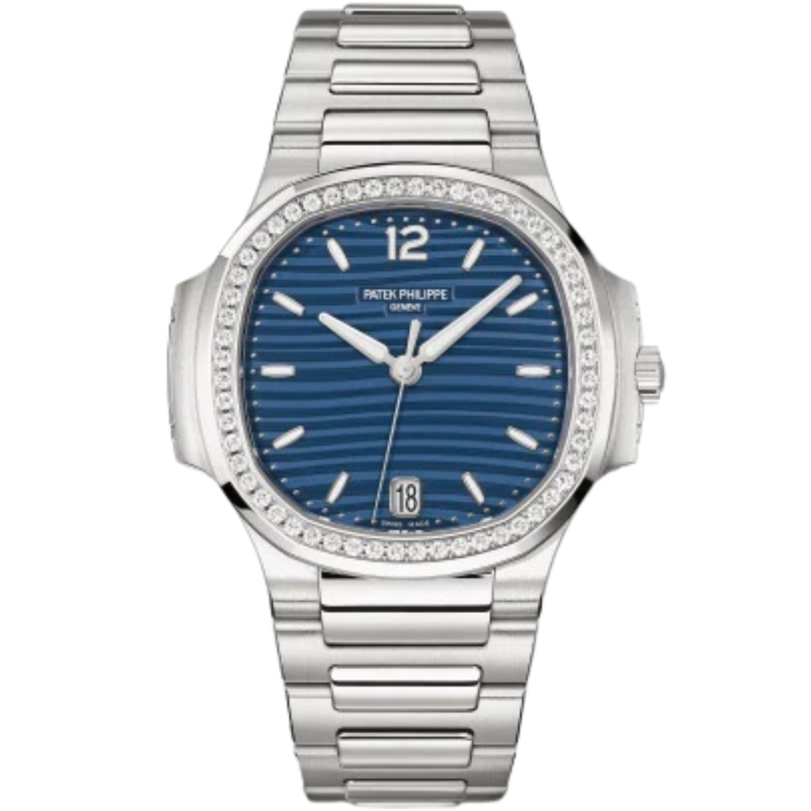 Patek Philippe Nautilus ref. 7118/1200A steel bracelet blue opaline dial diamond bezel