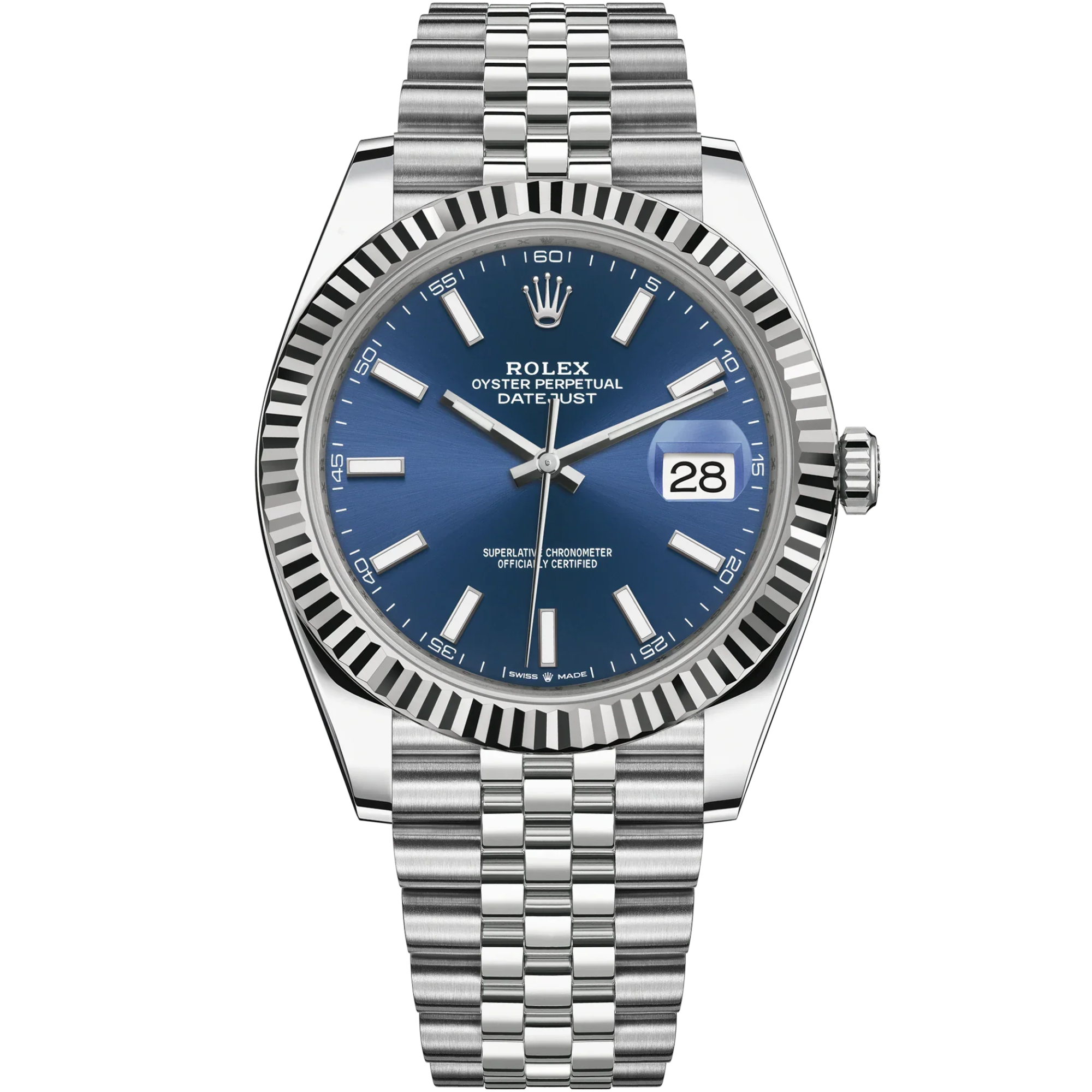 Rolex Datejust Ref. 126334 Blue Stick Dial on Jubilee Fluted Bezel