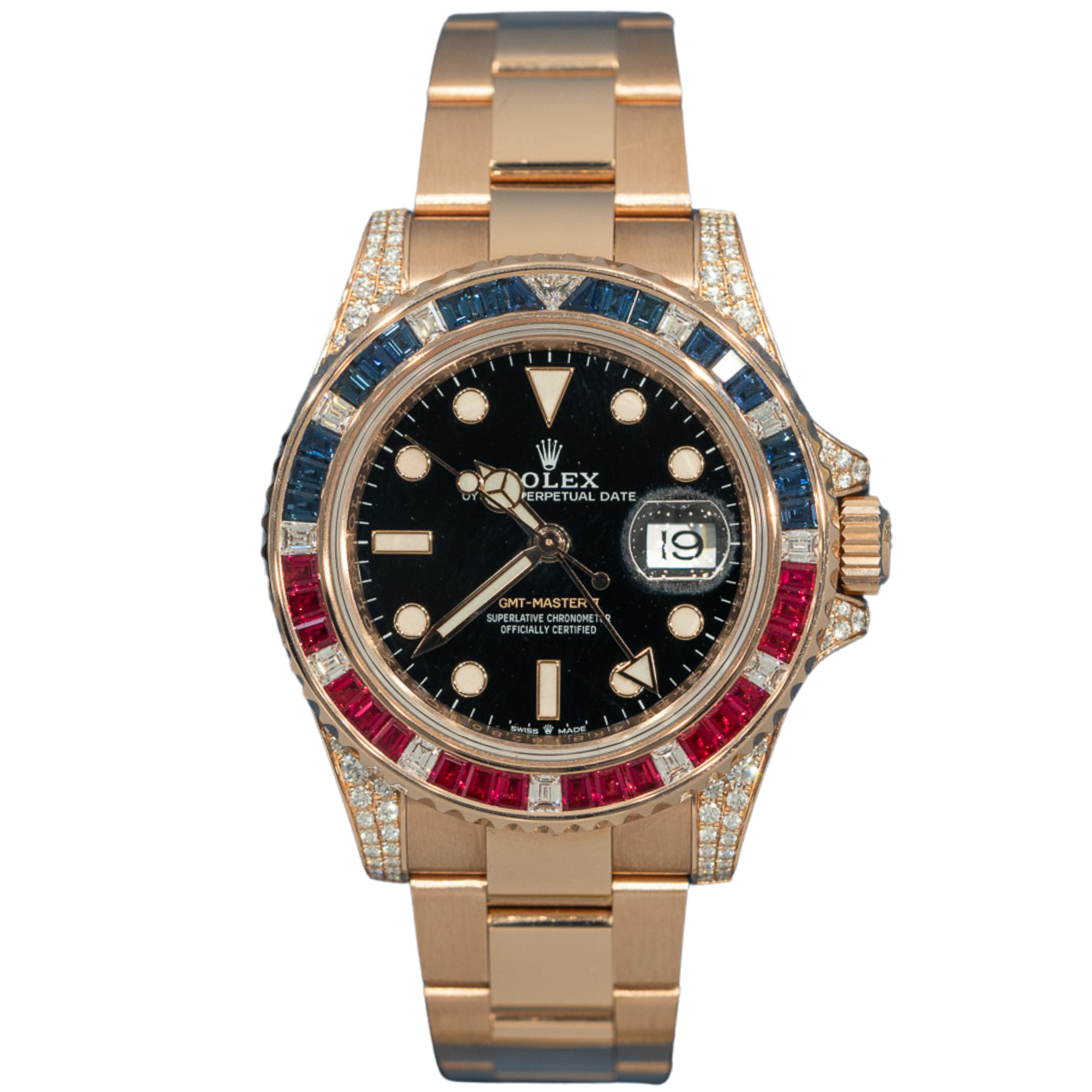 Rolex Ref. 126755SARU Black Dial Factory Set Diamonds Sapphires and Rubies