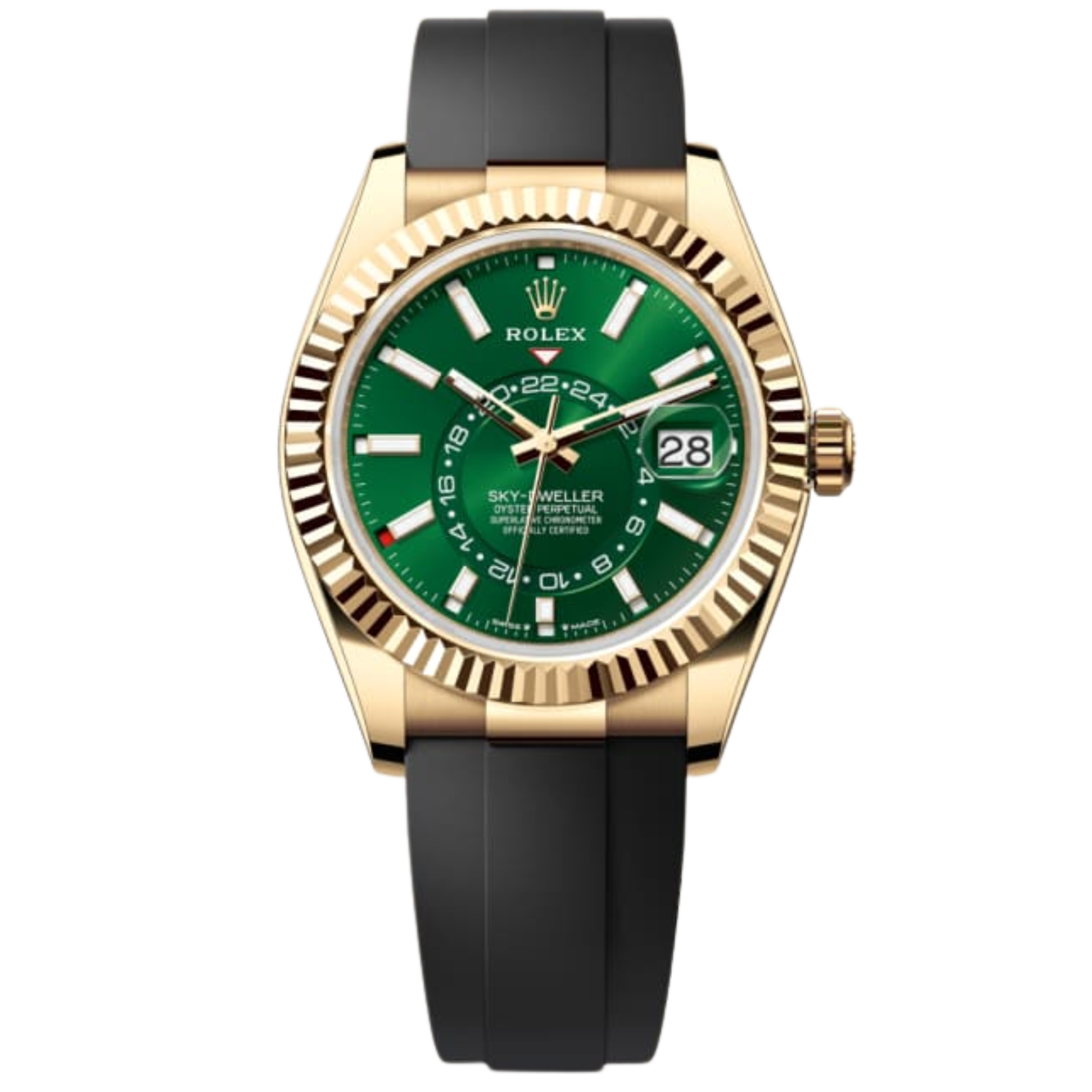 Rolex Skydweller 336238 Yellow Gold Green Dial on Oysterflex