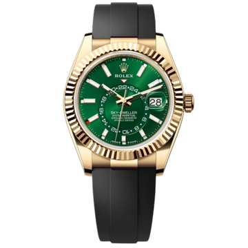 Rolex Skydweller 336238 Yellow Gold Green Dial on Oysterflex