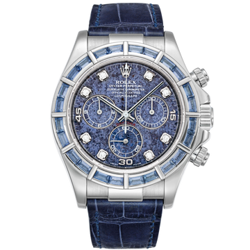 Rolex Daytona Ref. 116589SACI ⁠White Gold Baguette Bezel Sodalite Diamond Dial on Leather