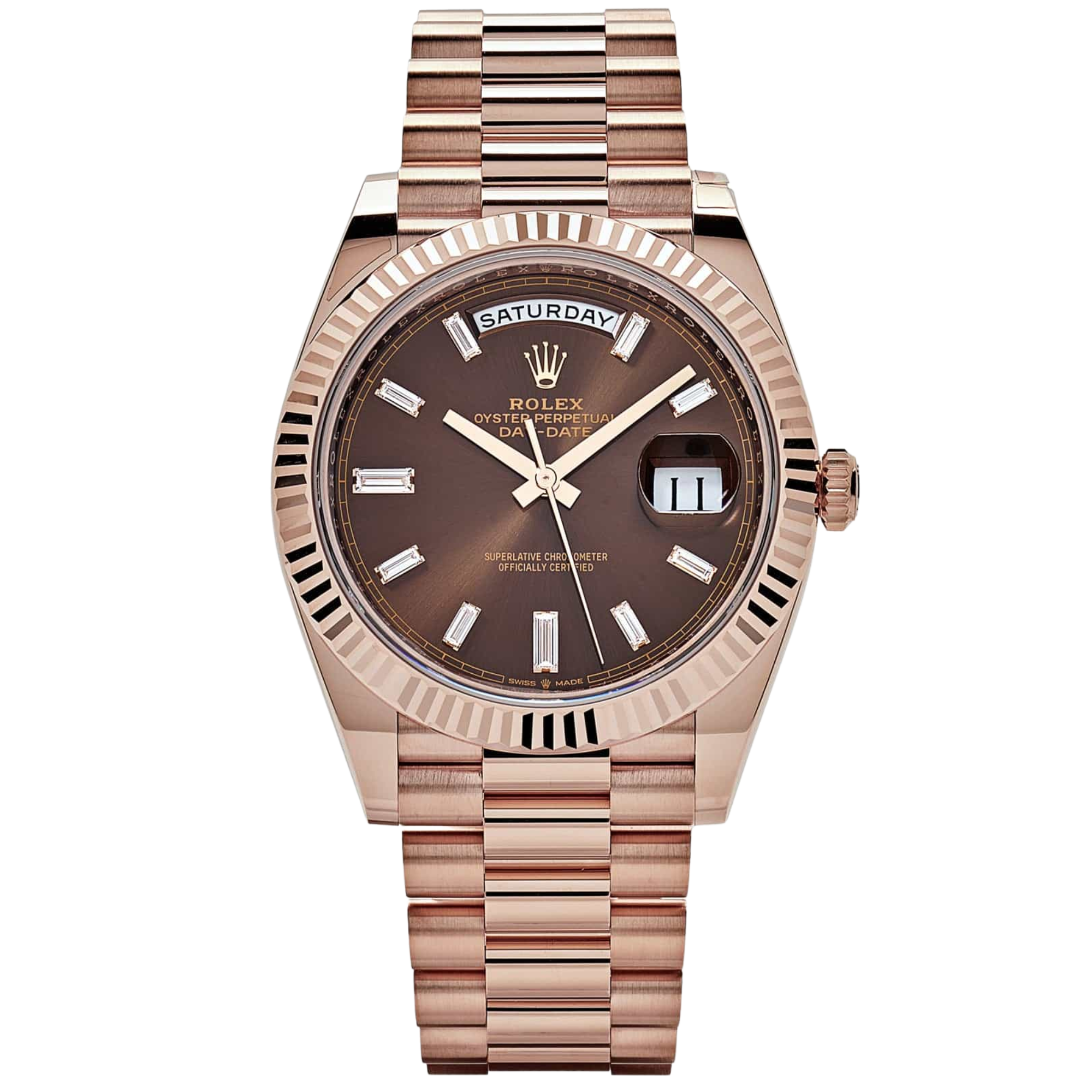 Rolex  Day-Date Ref. 228235A Rose Gold Chocolate Dial with Baguette Markers