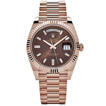 Rolex  Day-Date Ref. 228235A Rose Gold Chocolate Dial with Baguette Markers