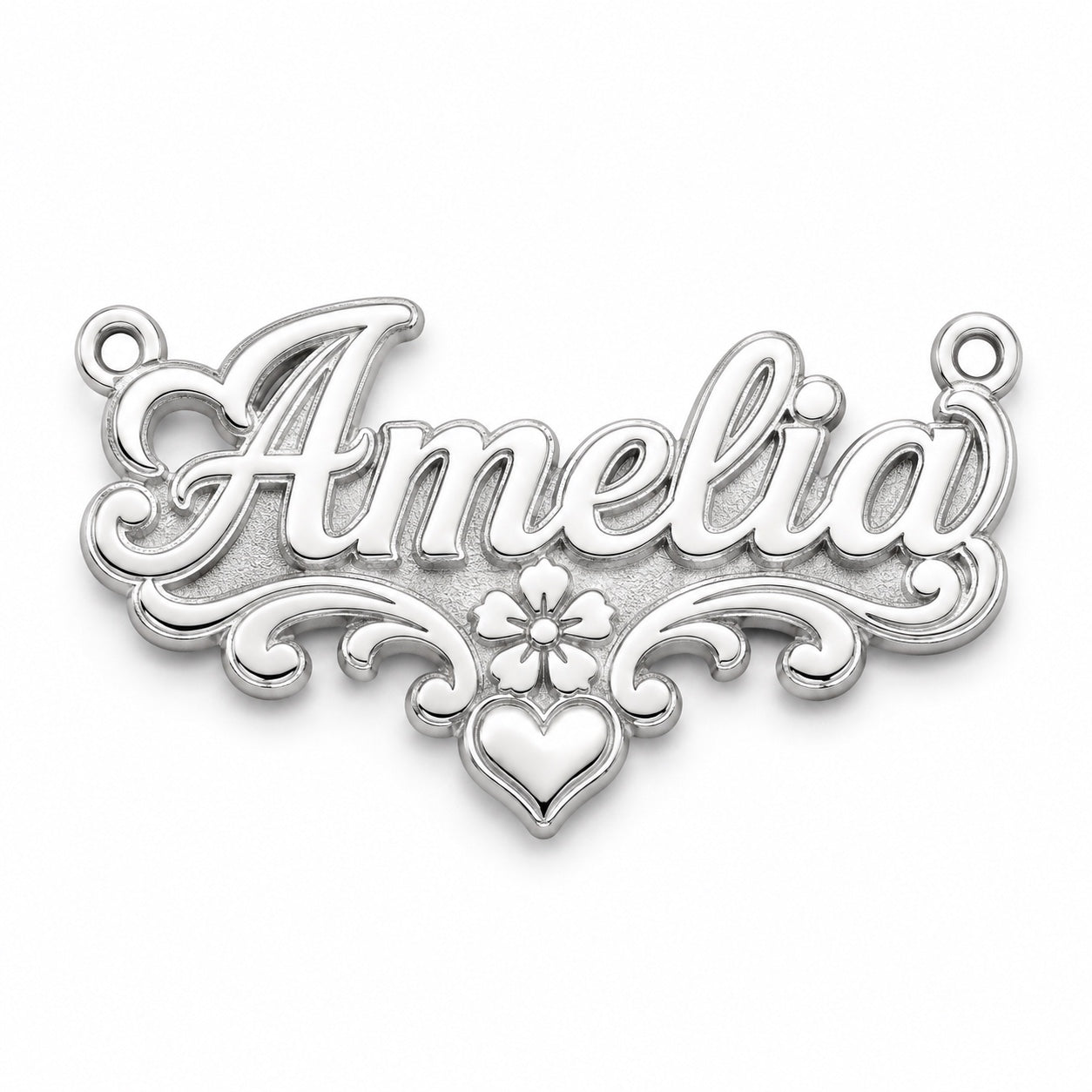 Example personalized 925 sterling silver name necklace in Amelia style, chain included