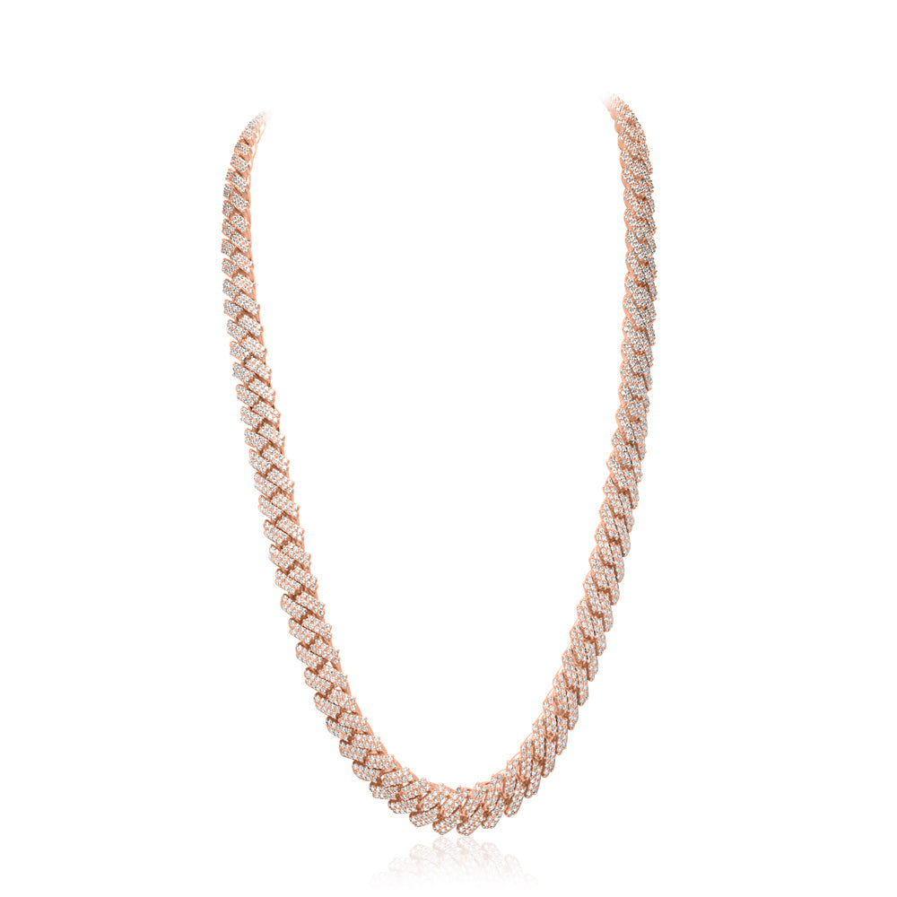 Rose Gold & Diamond Cuban Link Prong Chain