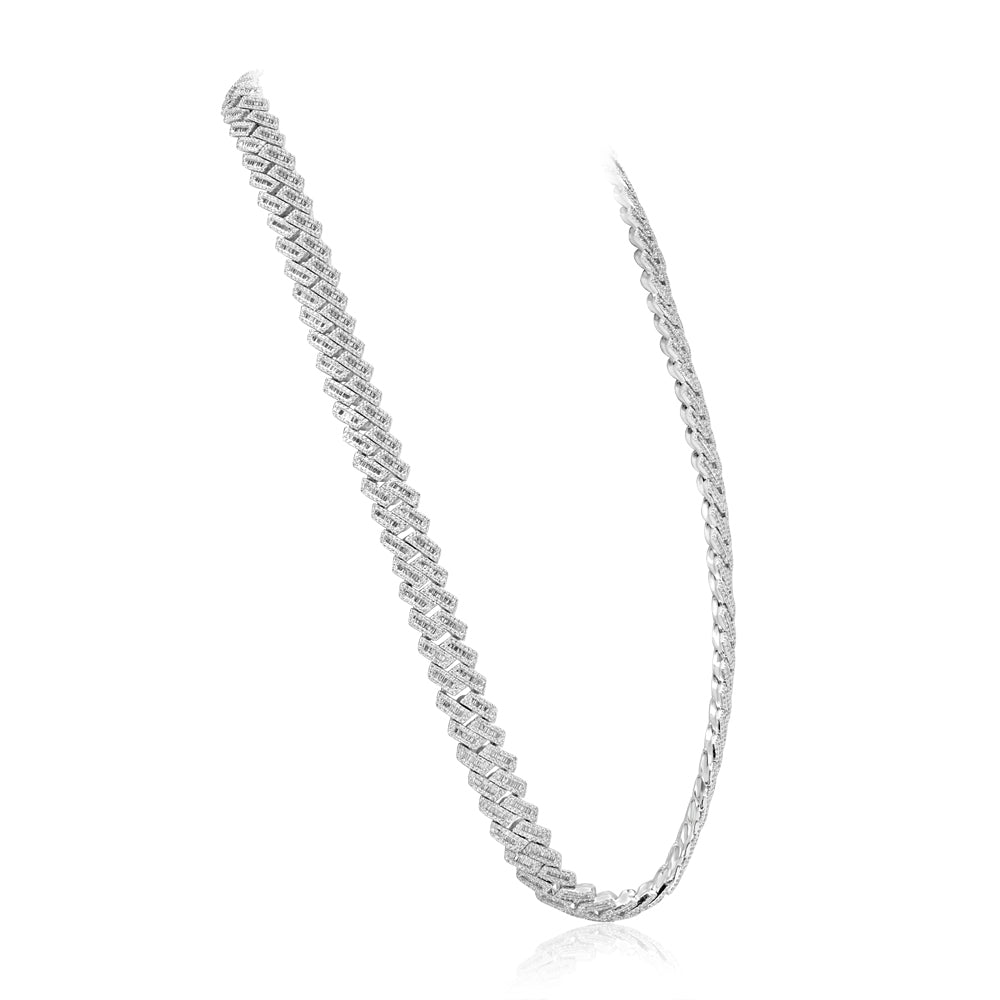 White Gold & Diamond Baguette Cuban Link Chain