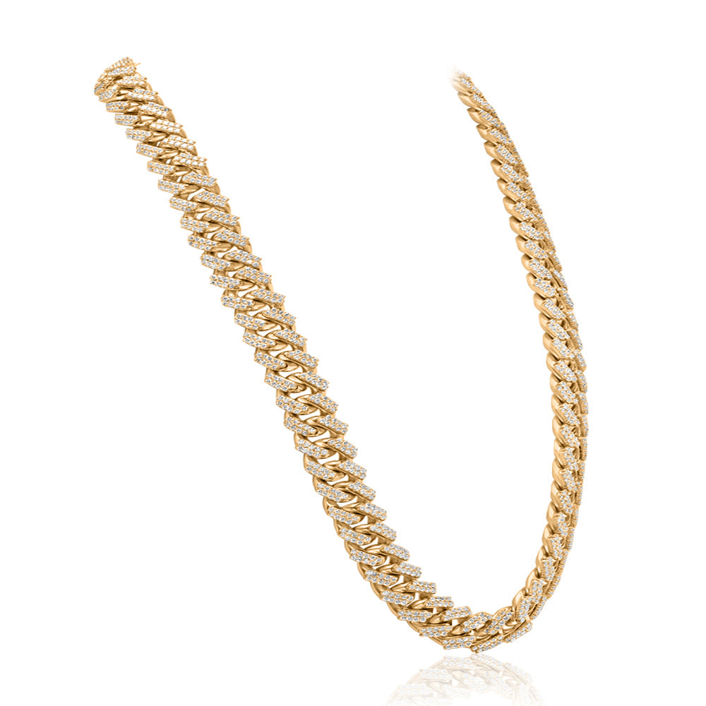 Yellow Gold Diamond Cuban Prong Chain