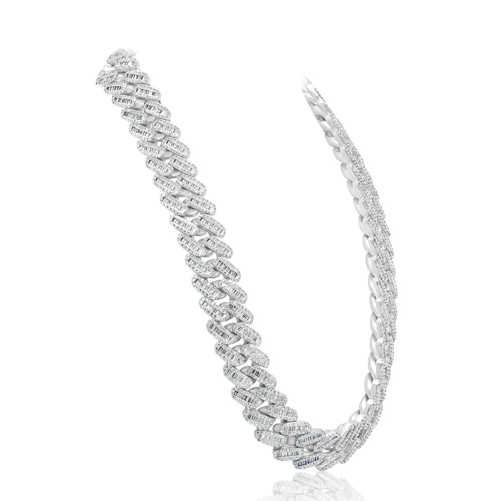 White Gold Cuban Diamond Baguette Chain