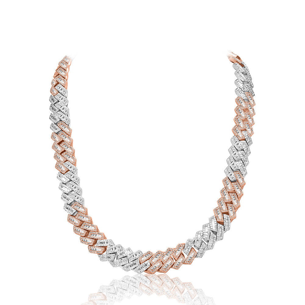 Rose and White Gold Baguette Cuban link Chain