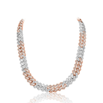 Rose and White Gold Baguette Cuban link Chain