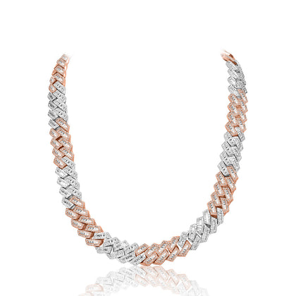 Rose and White Gold Baguette Cuban Link Chain