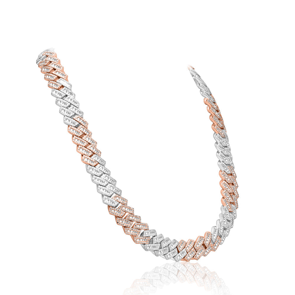 Rose and White Gold Baguette Cuban link Chain