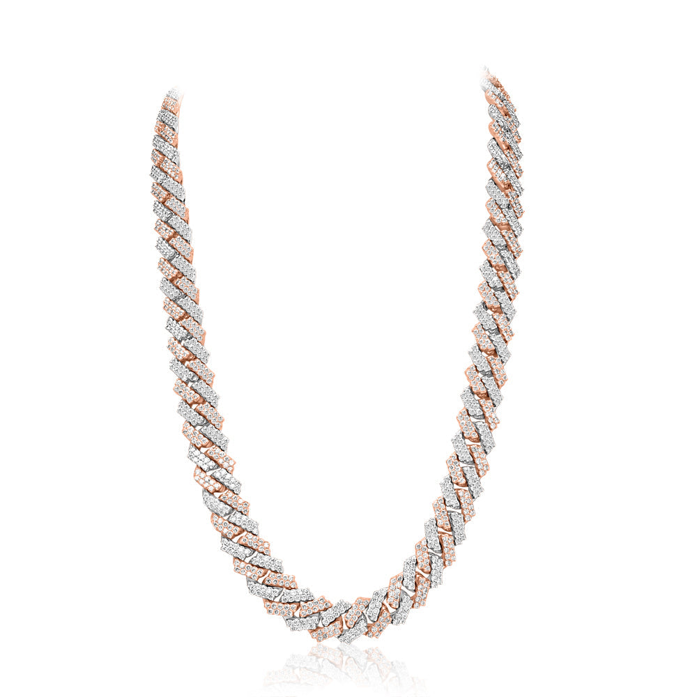 Rose and White Gold Diamond Cuban link Chain