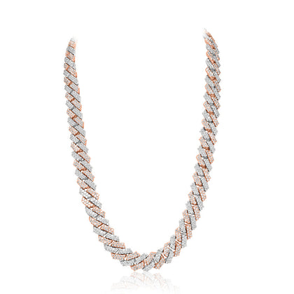 Rose and White Gold Diamond Cuban Link Chain