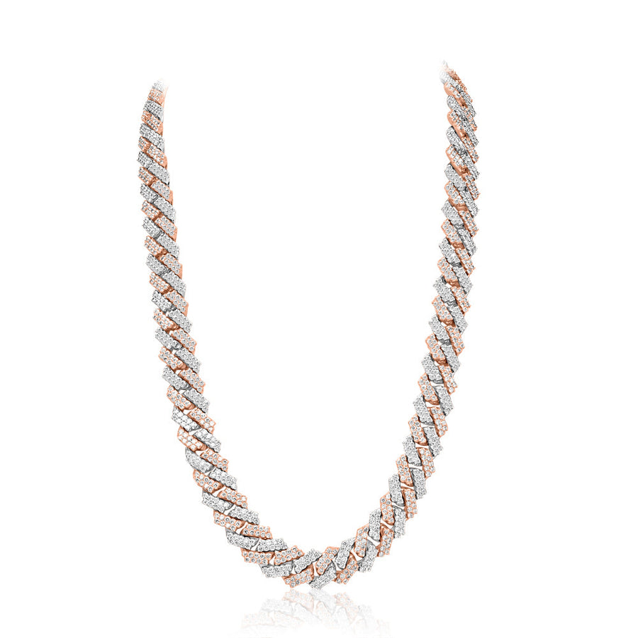 Rose and White Gold Diamond Cuban Link Chain