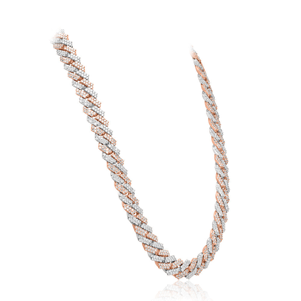 Rose and White Gold Diamond Cuban link Chain